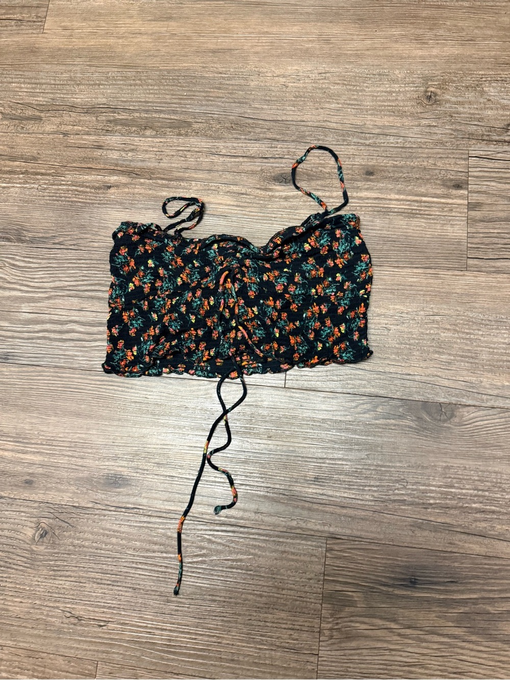 Free People Black Floral Tie-Front Crop Top